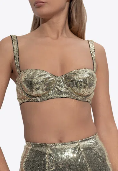 Dolce & Gabbana Sequin-embellished Padded Bra In Gold