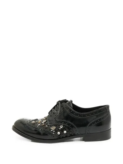 Pre-owned Dolce & Gabbana Sequin-embellished Studded Derby Shoes In Black