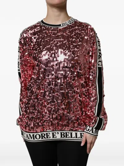 Dolce & Gabbana Dg Queen Sequin Crew Neck Sweater In Brown