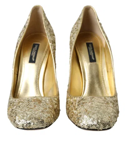 Dolce & Gabbana Sequin-embellished With Crystal Details Heel In Gold