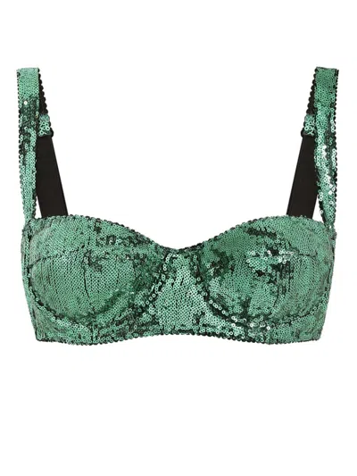 Dolce & Gabbana Balconette Bra With Micro-sequin Embellishment In Green