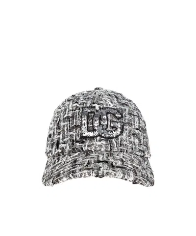 DOLCE & GABBANA DOLCE  GABBANA LOGO PATCH TWEED BASEBALL CAP