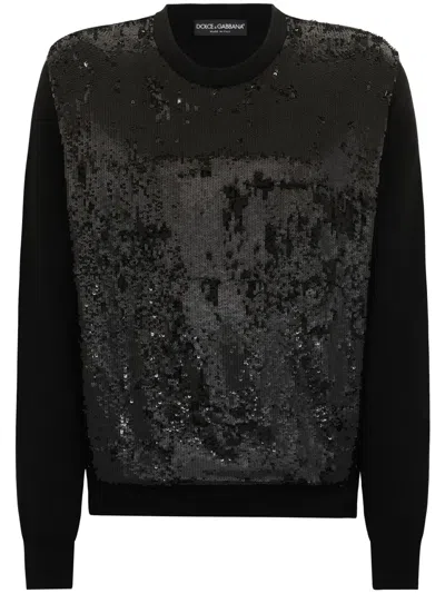Dolce & Gabbana Sequinned Crew-neck Jumper In Schwarz