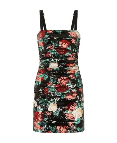 DOLCE & GABBANA DOLCE  GABBANA FLORAL MOTIF SEQUIN EMBELLISHED MINI DRESS
