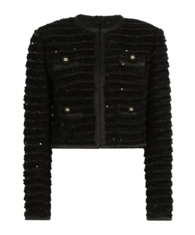 DOLCE & GABBANA DOLCE  GABBANA SEQUIN EMBELLISHED SINGLE-BREASTED TWEED JACKET