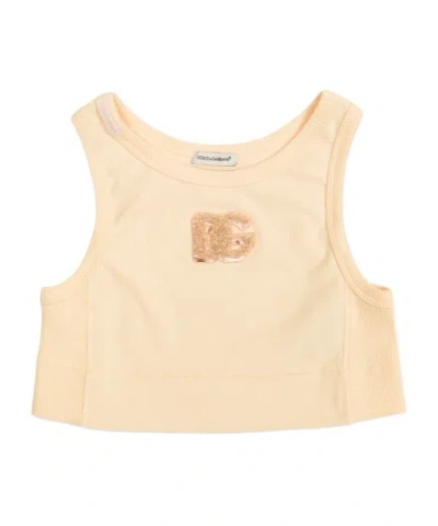 Dolce & Gabbana Sequinned-logo Ribbed Top In Multi