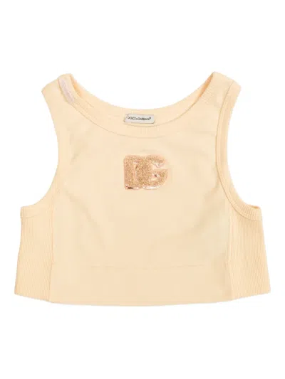 DOLCE & GABBANA SEQUINNED-LOGO RIBBED TOP