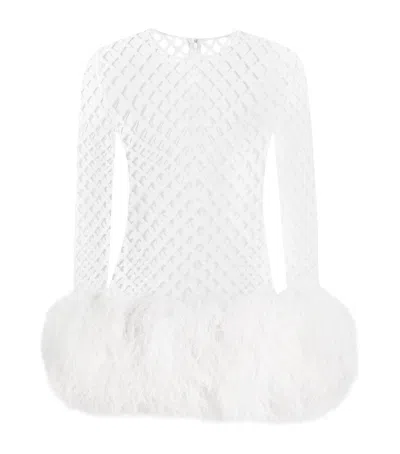 Dolce & Gabbana Sequinned Mesh Feather-trimmed Mini Dress In White