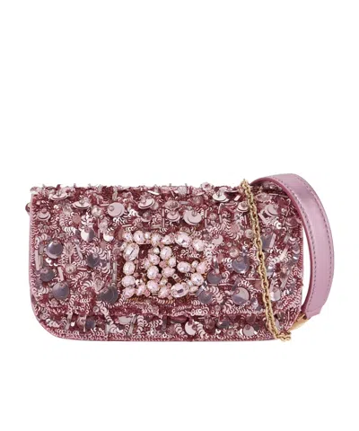 DOLCE & GABBANA DOLCE  GABBANA ALL-OVER EMBELLISHED FOLDOVER TOP CROSSBODY BAG