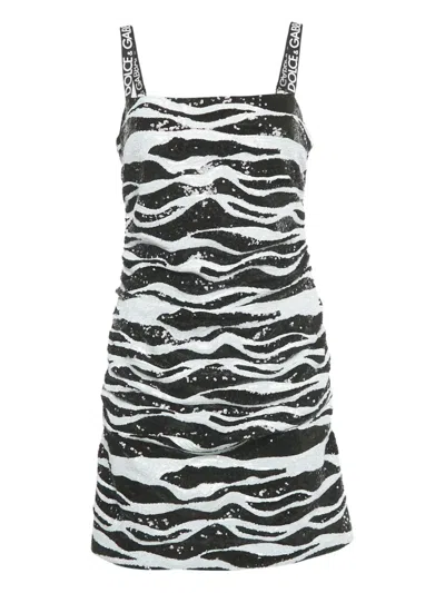 Pre-owned Dolce & Gabbana Sequinned Zebra-pattern Dress In Black