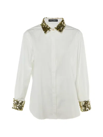 Pre-owned Dolce & Gabbana Sequinned-collar Shirt In White