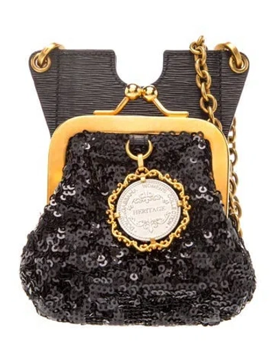 Pre-owned Dolce & Gabbana Sequins Miss Iphone Case And Coin Purse Mini In Black