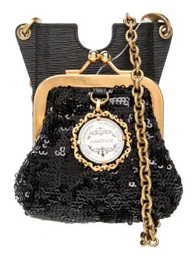 Pre-owned Dolce & Gabbana Sequins Miss Iphone Case And Coin Purse Mini Vintage In Black