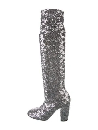 Pre-owned Dolce & Gabbana Sequins Patterned Boots In Metallic/silver