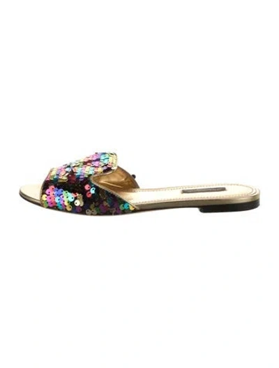 Pre-owned Dolce & Gabbana Sequins Patterned Slides In Gold