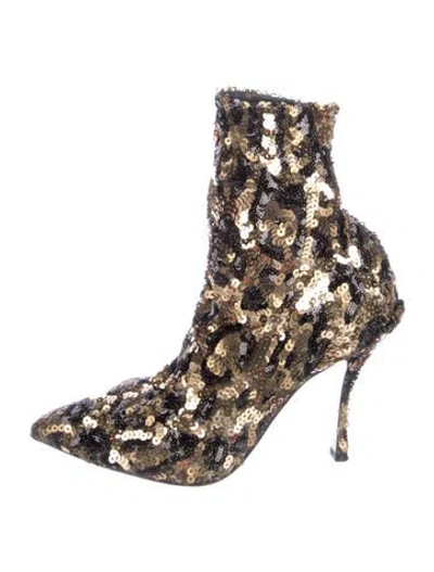 Pre-owned Dolce & Gabbana Sequins Sequin Embellishments Sock Boots In Gold