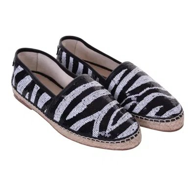 Pre-owned Dolce & Gabbana Sequins Zebra Print Espadrille Shoes Tremiti Black White