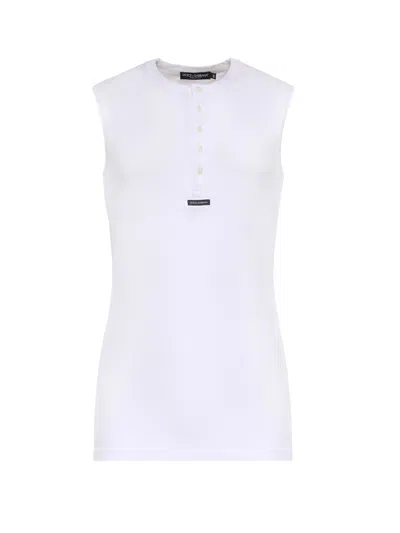Dolce & Gabbana Serafino Cotton T-shirt With Logo In White