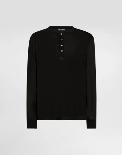 Dolce & Gabbana Serafino Long Sleeve Silk T-shirt In Black