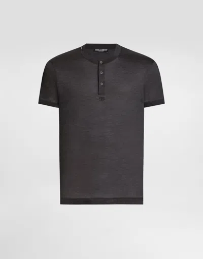 Dolce & Gabbana Serafino Silk T-shirt With Embroidery In Gray