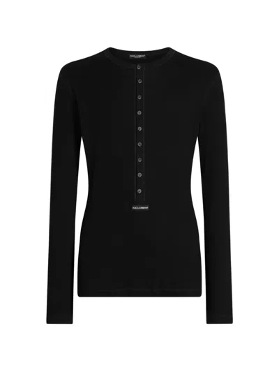 Dolce & Gabbana Serafino T-shirt In Ribbed Cotton In Black