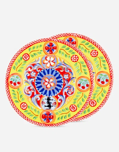 Dolce & Gabbana Set 2 Dinner Plates In Fine Porcelain In Multicolor