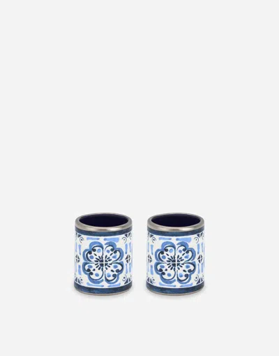 Dolce & Gabbana Set 2 Large Porcelain Napkin Rings In Multicolor