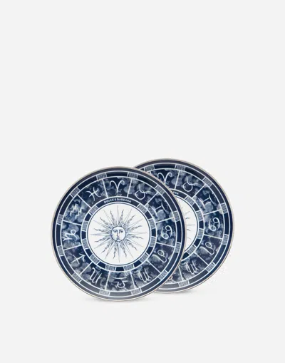 Dolce & Gabbana Set 2 Porcelain Bread Plates In Blue