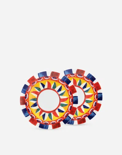 Dolce & Gabbana Set 2 Porcelain Bread Plates Multicolor Unisex Onesize