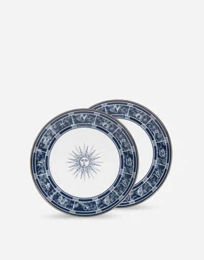 Dolce & Gabbana Set 2 Porcelain Dessert Plates In Blue