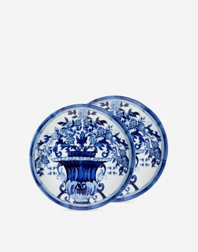 Dolce & Gabbana Set 2 Porcelain Dessert Plates In Multicolor