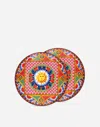 Dolce & Gabbana Set 2 Porcelain Dessert Plates In Multicolor