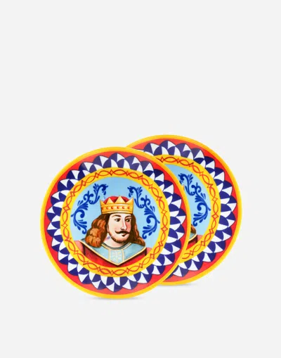 Dolce & Gabbana Set 2 Porcelain Dessert Plates In Multicolor