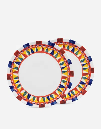 Dolce & Gabbana Set 2 Porcelain Dinner Plates Multicolor Unisex Onesize