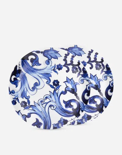Dolce & Gabbana Set 2 Porcelain Dinner Plates Multicolor Unisex Onesize