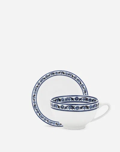 Dolce & Gabbana Set 2 Porcelain Espresso Cups With Saucers In Multicolor