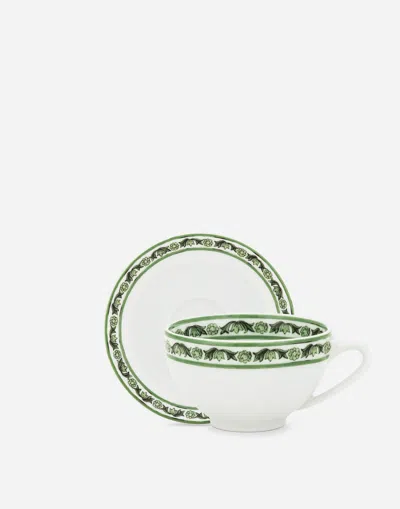 Dolce & Gabbana Set 2 Porcelain Espresso Cups With Saucers In Multicolor