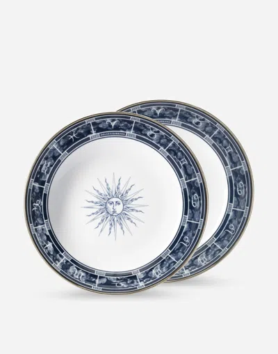 Dolce & Gabbana Set 2 Porcelain Soup Plates In Blue