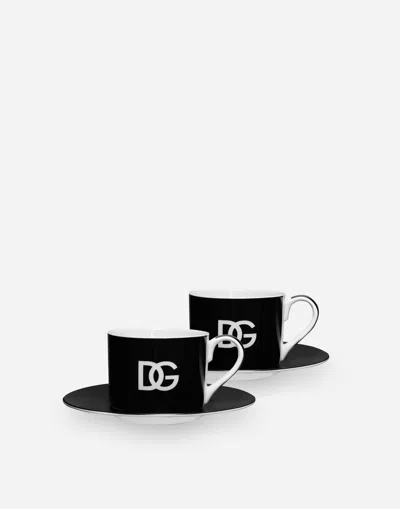 Dolce & Gabbana Set 2 Porcelain Teacups With Saucers In Multicolor