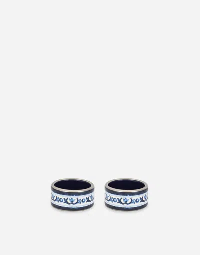 Dolce & Gabbana Set 2 Small Porcelain Napkin Rings In Multicolor