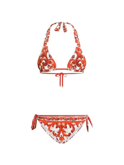 Dolce & Gabbana Set Bikini Con Stampa Maiolica In Orange
