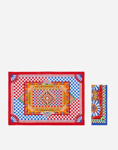 Dolce & Gabbana Set Linen Placemat And Napkin In Multicolor