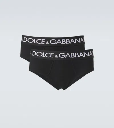 Dolce & Gabbana Set Of 2 Cotton-blend Jersey Briefs In Black
