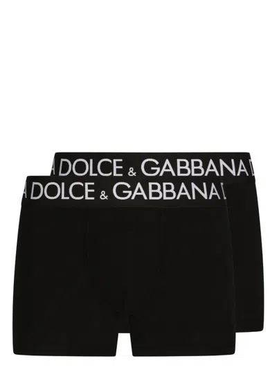 Dolce & Gabbana Set Of 2 Logo Elastic Boxer Briefs In Black