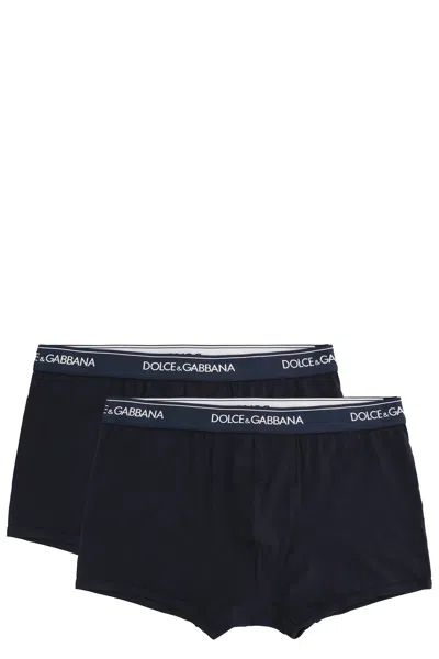 Dolce & Gabbana Set Of Two Cotton Boxers With Logoed Elastic Band In Black