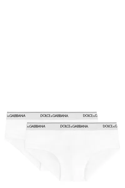 Dolce & Gabbana Men's Set Of Two Cotton Briefs With Logoed Elastic Band In White