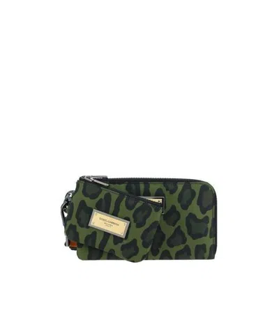 Dolce & Gabbana Set Of Two Leopard-print Pouches In Green