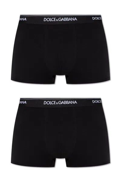 Dolce & Gabbana Set Of Two Logo Waistband Boxers In Nero