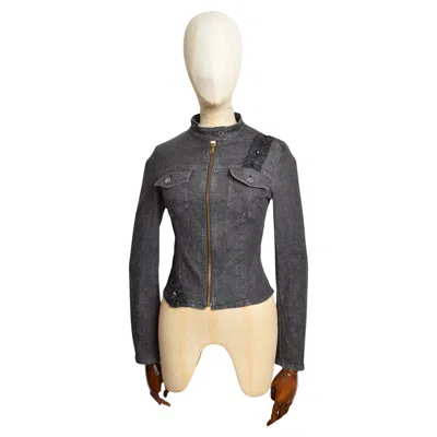 Pre-owned Dolce & Gabbana Sexy 2000's  Y2k Charcoal Grey Fitted Denim Corset Jacket In Gray