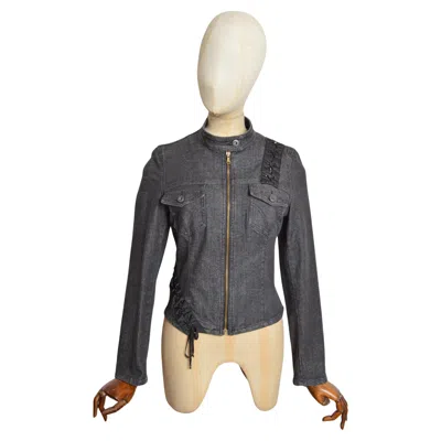 Pre-owned Dolce & Gabbana Sexy Y2k  Charcoal Grey Fitted Denim Lace Up Corset Jacket In Gray